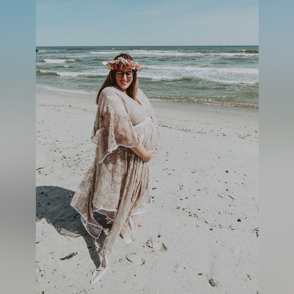 Boho Bohemian Lace Women’s Plus Maternity Baby Shower‎ Dress Fits 40DD/2X - Picture 1 of 13